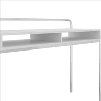 Office Desk with 2 Compartments and Tubular Metal Frame, White and Chrome - UPT-238277