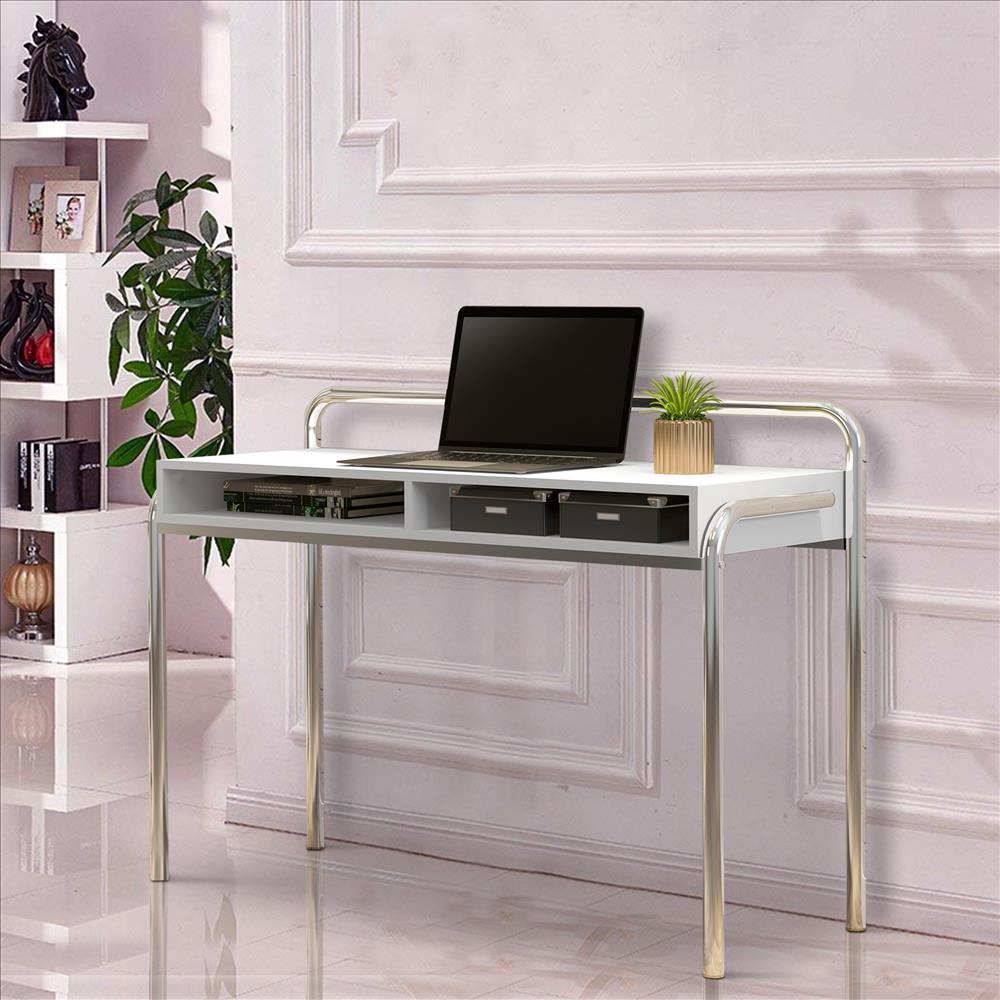 White and chrome office desk sales