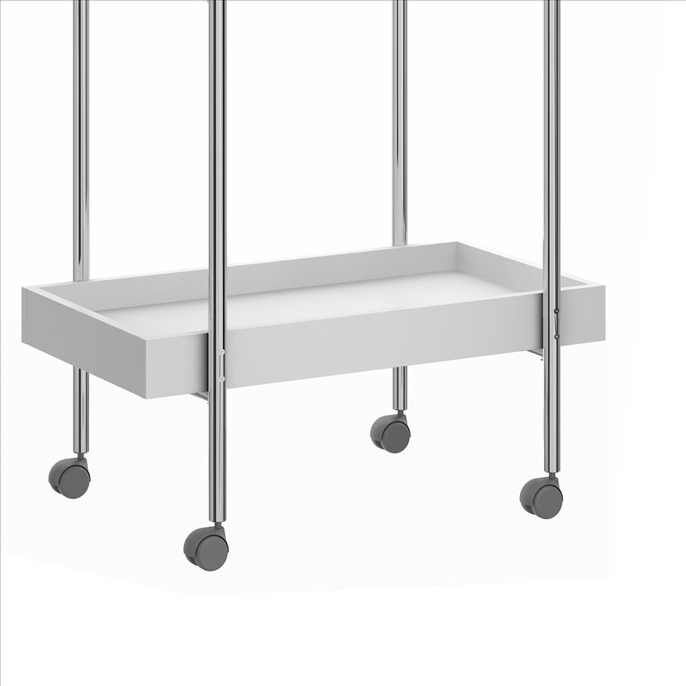 Storage Cart with 2 Tier Design and Metal Frame, White and Chrome - UPT-238278