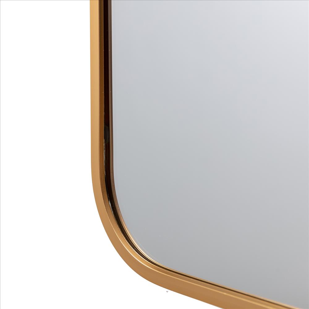 24 Inch Matte Gold Rectangular Wall Mirror, Round Corners, Gold - UPT-238451