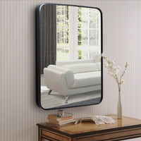 28 Inch Mid Century Modern Black Metal Frame Rectangular Wall Mirror, Round Corners - UPT-238452