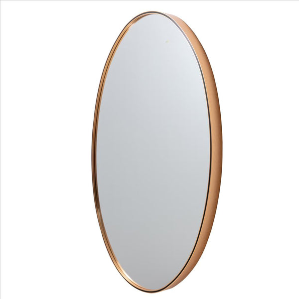 35 Inch Oval Hanging Accent Wall Mirror with Metal Frame, Matte Gold - UPT-238454