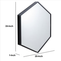24 Inch Hexagon Modern Geometric Hanging Accent Wall Mirror, Metal Frame, Black - UPT-238456