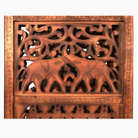 80 Inch Handcrafted 4 Panel Carved Wood Room Divider Screen, Intricate Cutout Details, Brown - UPT-238486