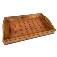 18 Inch Handcrafted Rectangular Mango Wood Decorative Serving Tray, Rivet Accents, Metal Trim, Natural Brown - UPT-242013