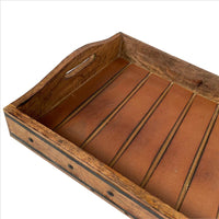 18 Inch Handcrafted Rectangular Mango Wood Decorative Serving Tray, Rivet Accents, Metal Trim, Natural Brown - UPT-242013