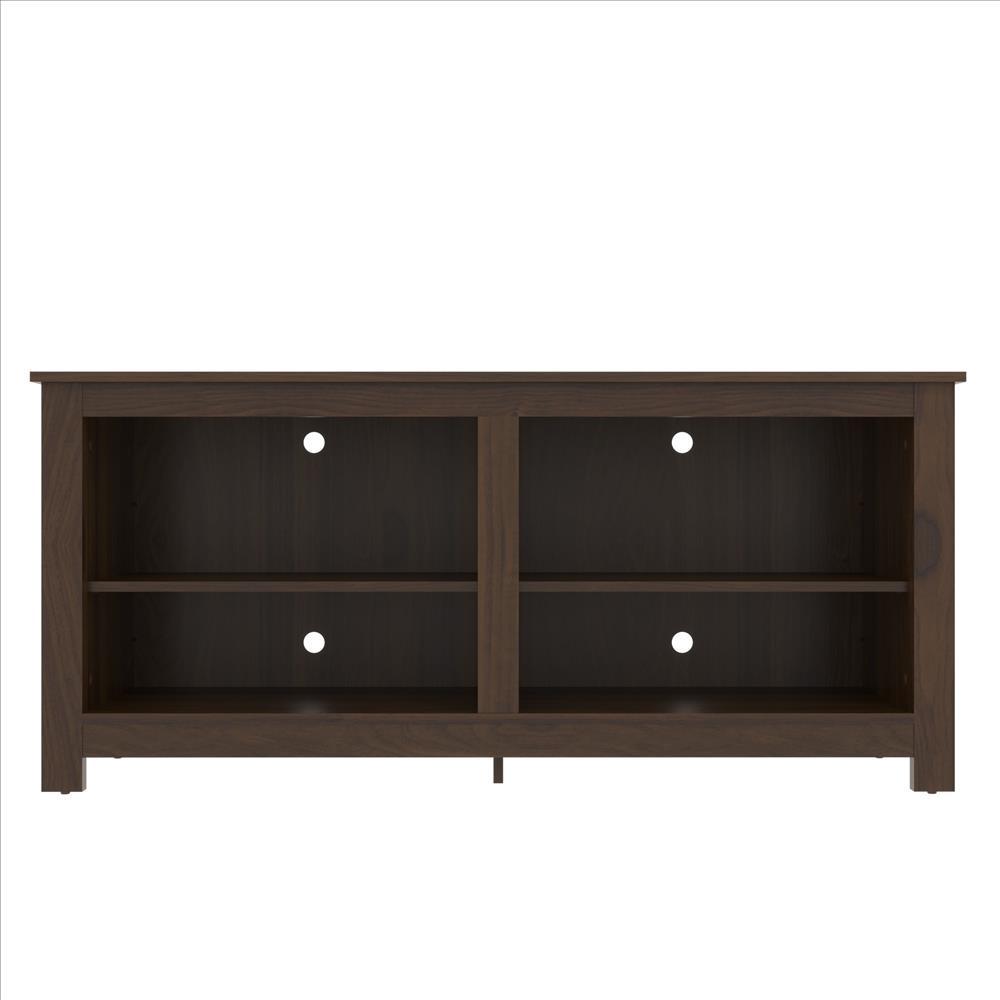 54 Inch Handcrafted Wood TV Media Entertainment Console, 4 Open Compartments, Espresso Brown - UPT-242344