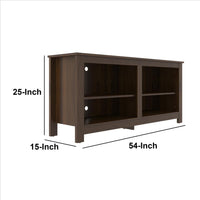 54 Inch Handcrafted Wood TV Media Entertainment Console, 4 Open Compartments, Espresso Brown - UPT-242344