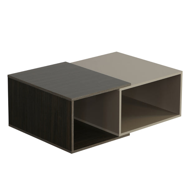 35 Inch Contemporary 2 Tone Wood Coffee Table, 2 Open Compartments, Light Gray, Cream - UPT-242345