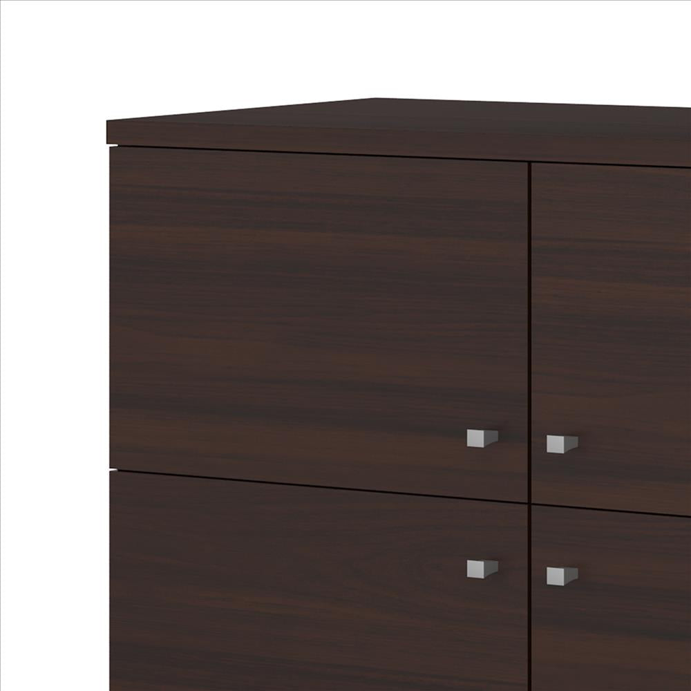 35 Inch Handcrafted Wood Multipurpose Storage Cabinet Console, 4 Doors, Angled Legs, Dark Brown - UPT-242347