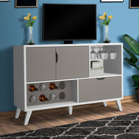 54 Inch 2 Door Wine Bar Cabinet TV Entertainment Console, Wine Rack, 1 Drawer, White, Gray - UPT-242348