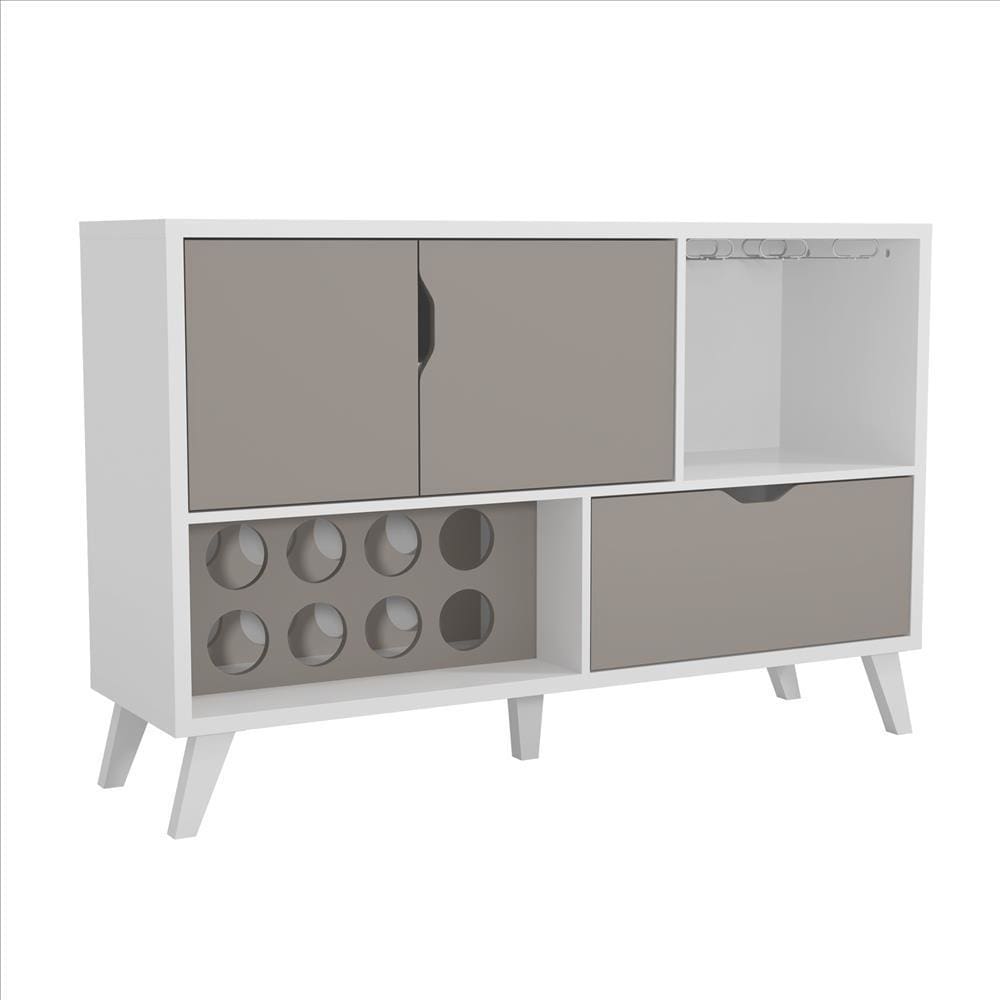 Coco 54 Inch 2 Door Wine Bar Cabinet TV Entertainment Console, Wine Rack, 1 Drawer, White, Gray - UPT-242348