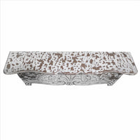 28 Inch Handcrafted Floating Wall Shelf, Ornate Carved Wood With Engraved Floral Details, Distressed White - UPT-242448