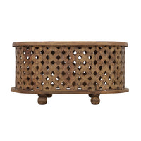 36 Inch Handcrafted Oval Coffee Table, Intricate Cutout Design, Antique Brown - UPT-242449