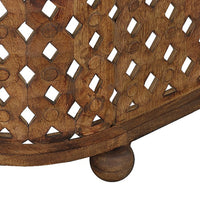 36 Inch Handcrafted Oval Coffee Table, Intricate Cutout Design, Antique Brown - UPT-242449
