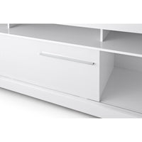 Hud 71 Inch Modern TV Console Media Entertainment Center, 5 Open Compartments, 1 Sliding Door, White - UPT-242476