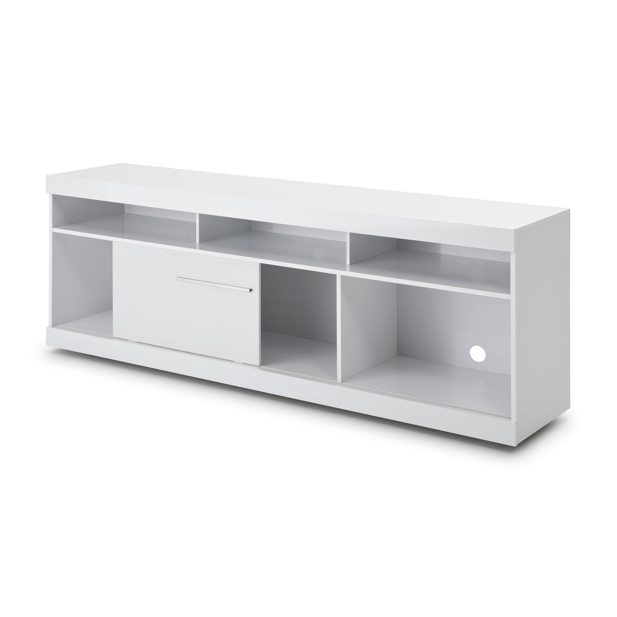 Hud 71 Inch Modern TV Console Media Entertainment Center, 5 Open Compartments, 1 Sliding Door, White - UPT-242476
