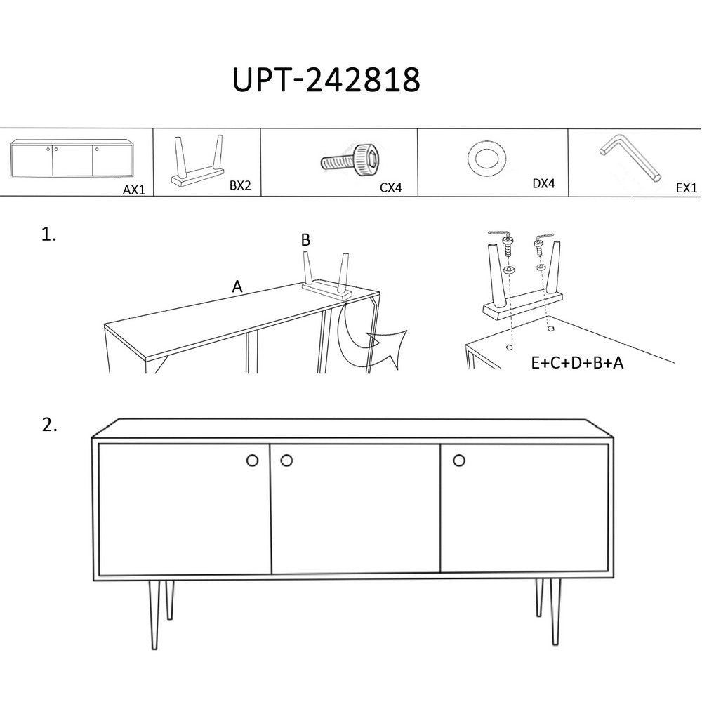 56 Inch Wooden TV Console with Geometric Front 3 Door Cabinets, Dark Brown, Gold - UPT-242818