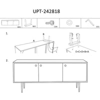 56 Inch Wooden TV Console with Geometric Front 3 Door Cabinets, Dark Brown, Gold - UPT-242818