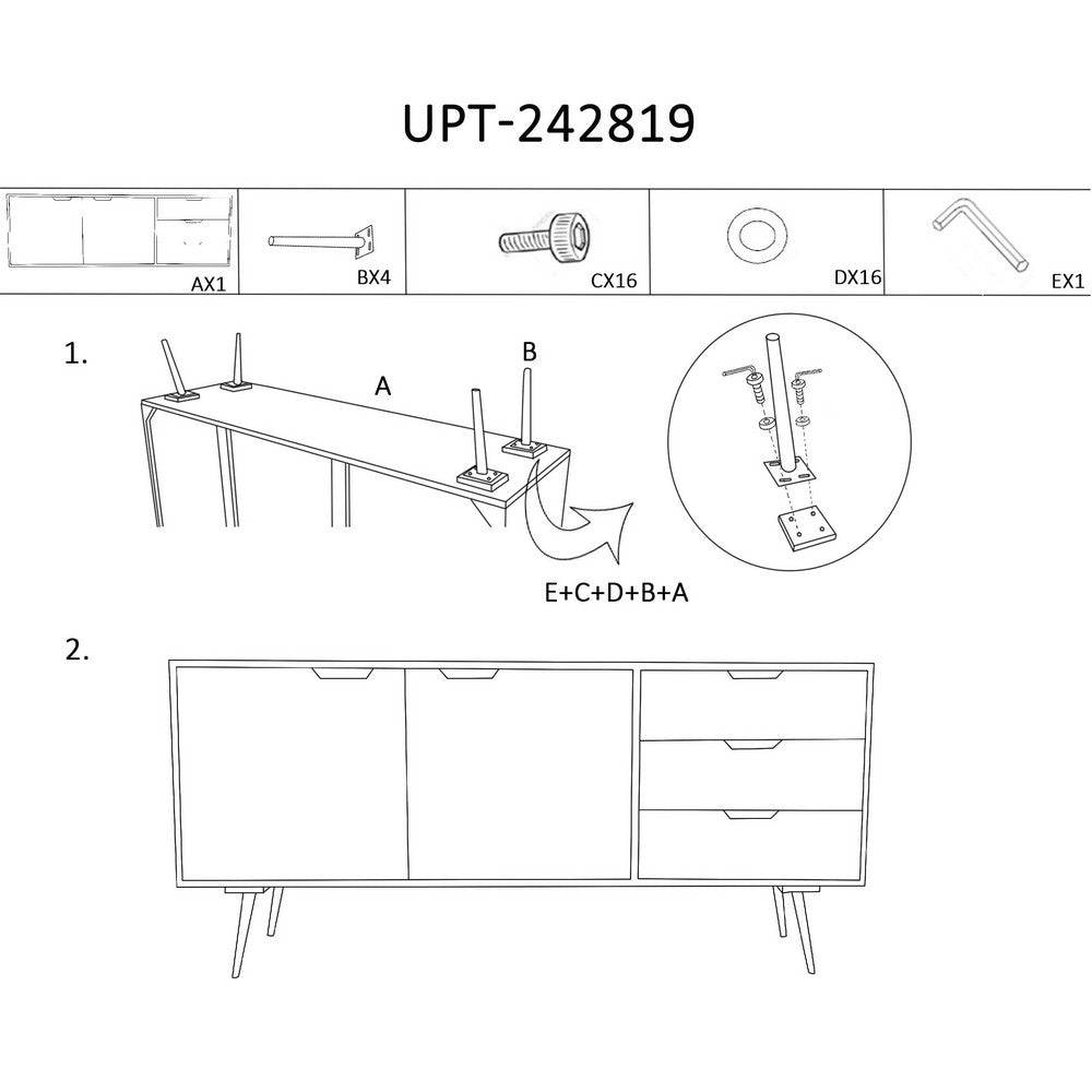 63 Inch Acacia Wood 2 Door Sideboard with 3 Drawers and Cutout Pulls, Brown - UPT-242819