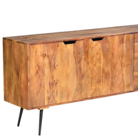 63 Inch Acacia Wood 2 Door Sideboard with 3 Drawers and Cutout Pulls, Brown - UPT-242819