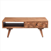 Reed 37 Inch Wood Coffee Table with 3D accent Drawers, Oak Brown - UPT-242829