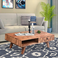 Reed 37 Inch Wood Coffee Table with 3D accent Drawers, Oak Brown - UPT-242829