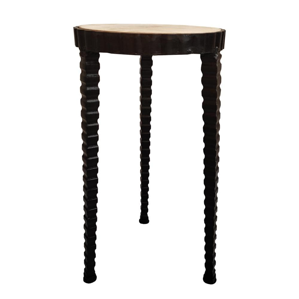 22 Inch Round Wooden Side Table with Tapered Tripod Base, Brown and Black - UPT-247105