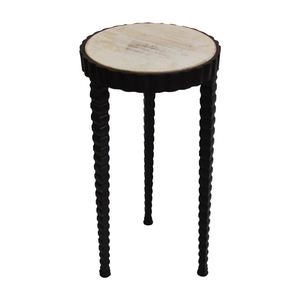 22 Inch Round Wooden Side Table with Tapered Tripod Base, Brown and Black - UPT-247105