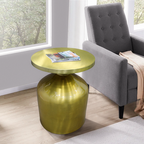 24 Inch Metal Frame End Table with Round Top and Bottle Shape Base, Gold - UPT-247181