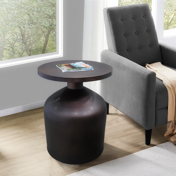 24 Inch Metal Frame End Table with Round Top and Bottle Shape Base, Garnet Red - UPT-247182