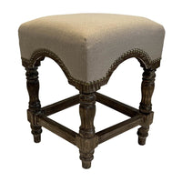 24 Inch Wooden Stool with Fabric Upholstery, Gray and Brown - UPT-248012