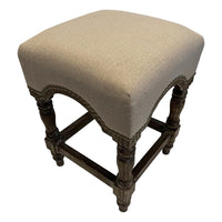 24 Inch Wooden Stool with Fabric Upholstery, Gray and Brown - UPT-248012