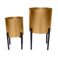 18, 14 Inch Round Indoor Planter, Iron Stand, Set of 2, Rose Gold and Black - UPT-248042
