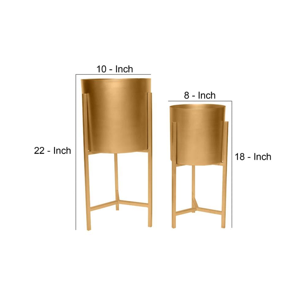 22, 18 Round Indoor Planter, Iron Stand, Set of 2, Champagne Gold - UPT-248043