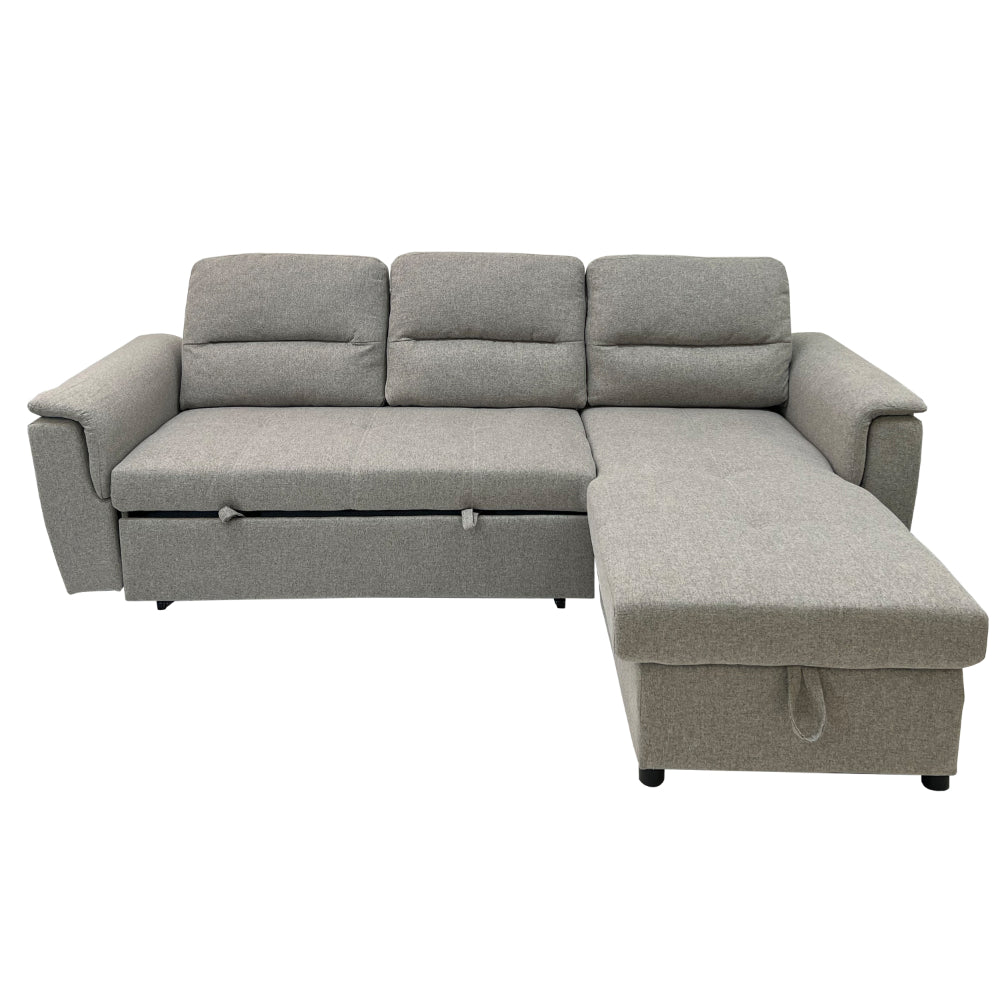 90 Inch 2 Piece Pull Out Sleeper Sofa, Storage Chaise, Light Gray Fabric, Split Back - UPT-248140