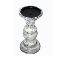 Wooden Candleholder with Turned Pedestal Base, Set of 3, Distressed White and Black - UPT-249271