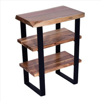 20 Inches Industrial End Side Table with Artisinal Live Edge Wood, Metal Legs, Brown, Black - UPT-250418