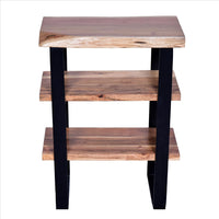 20 Inches Industrial End Side Table with Artisinal Live Edge Wood, Metal Legs, Brown, Black - UPT-250418