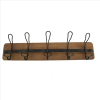 26 Inch Rustic Wood Indoor Outdoor 5 Wall Hooks, Brown - UPT-250427