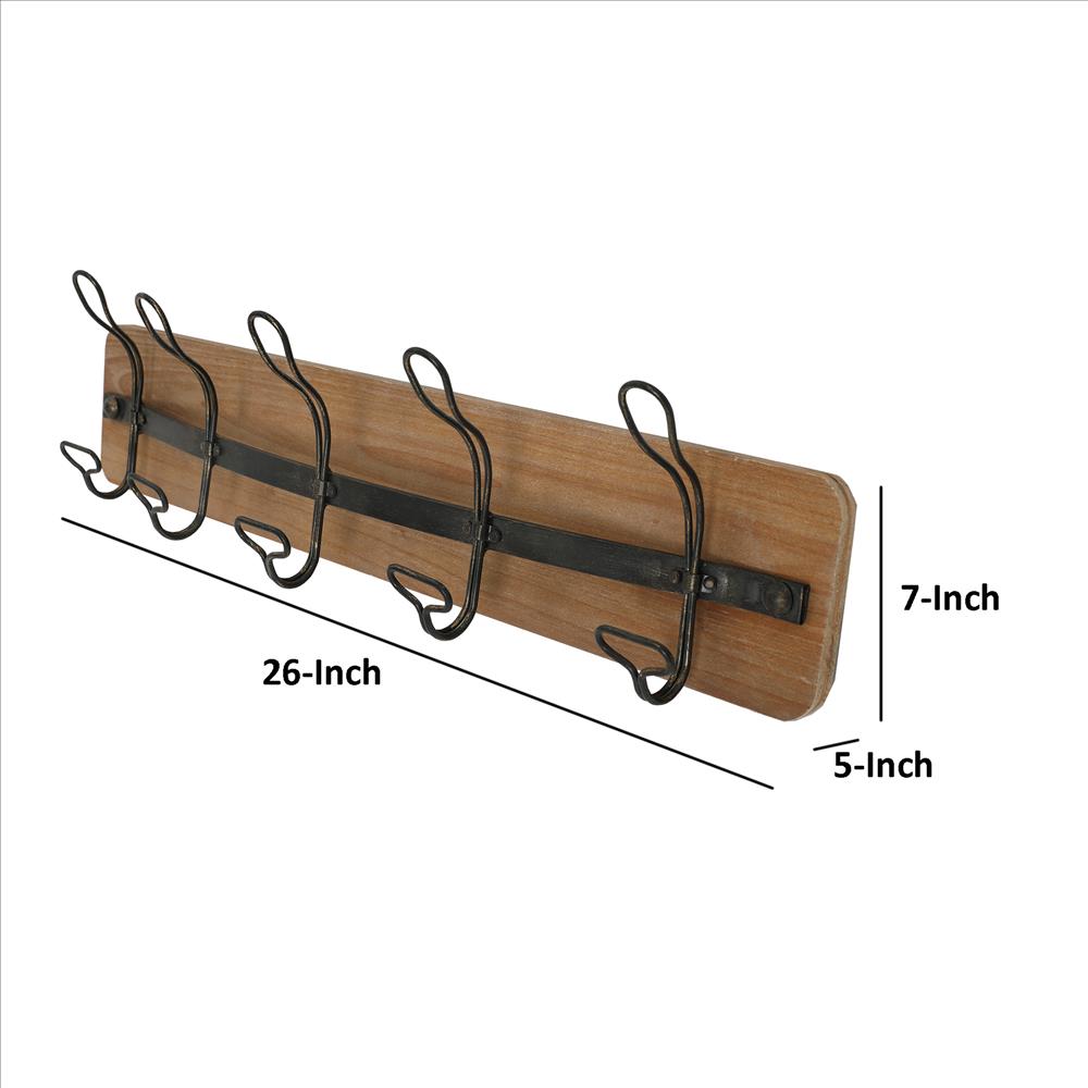 Set of 2 Coat Hooks Wall Mount with Shelf 26inch Rustic Wood Coat Rack with  5 Dual Metal Hooks 