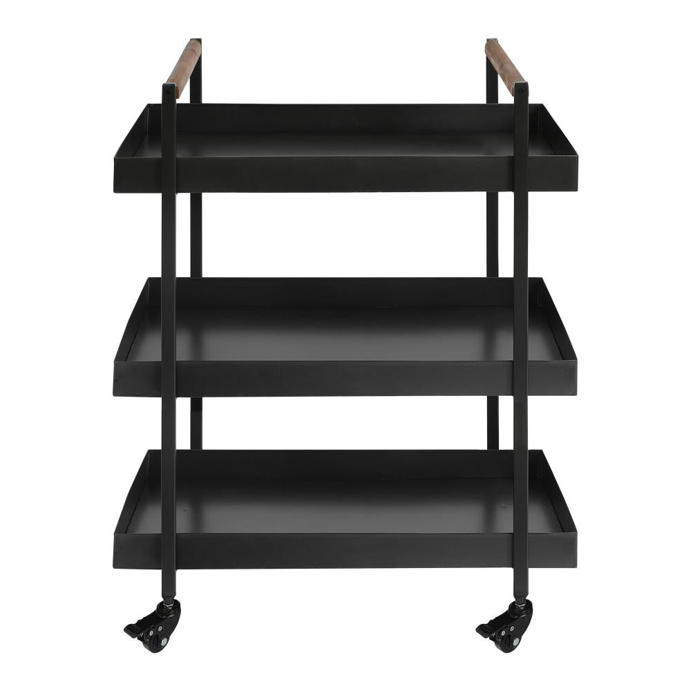3 Tier Bar Cart with Tray Shelves, Metal Frame, and Raised Edges, Black - UPT-250430