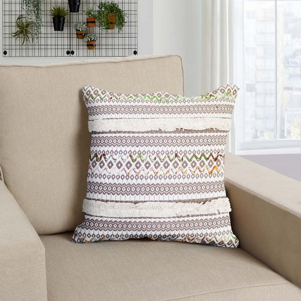 18 x 18 Handcrafted Square Jacquard Cotton Accent Throw Pillow, Set of 2, Brown, White - UPT-261537