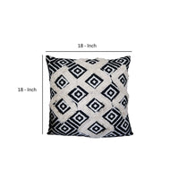 18 x 18 Handcrafted Square Jacquard Soft Cotton Accent Throw Pillow, Diamond Pattern, Set of 2, White, Black - UPT-261539