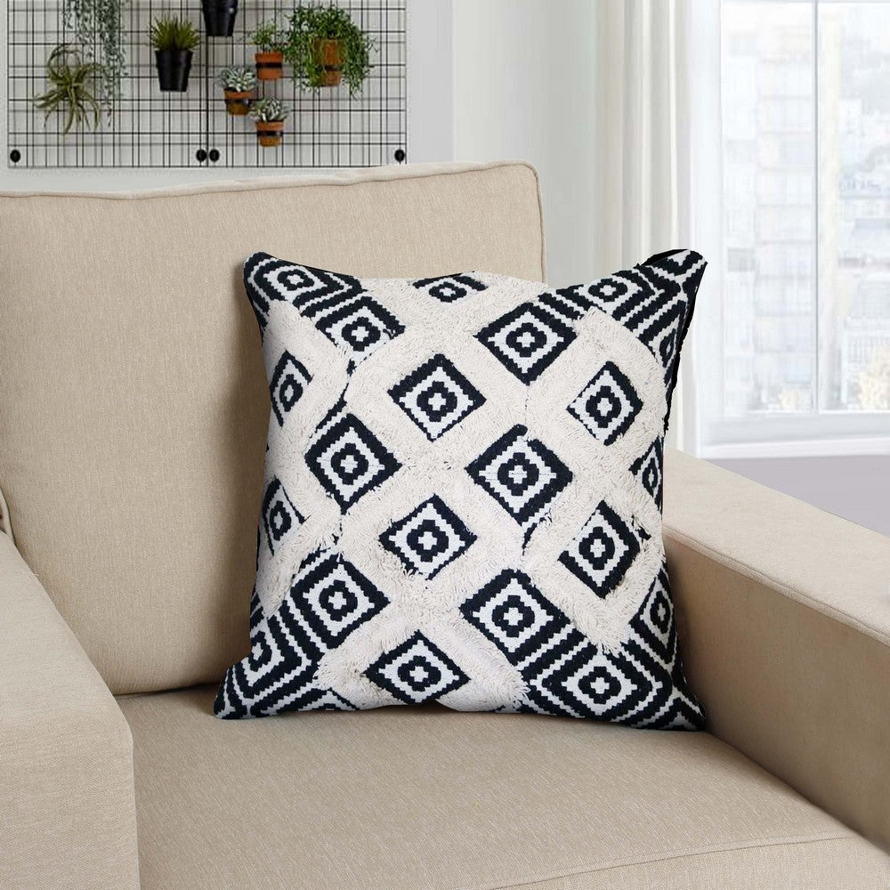 18 x 18 Handcrafted Square Cotton Accent Throw Pillow, Woven, Dotted Tile Design, Set of 2, White, Gray - UPT-261540