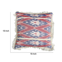 18 x 18 Handcrafted Square Cotton Accent Throw Pillow, Floral Ikat Dyed Pattern, Fringe Accent, Set of 2, Multicolor - UPT-261542