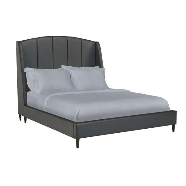 Upholstered Platform Queen Bed, Arched Wingback Headboard, Charcoal Gray - UPT-262087