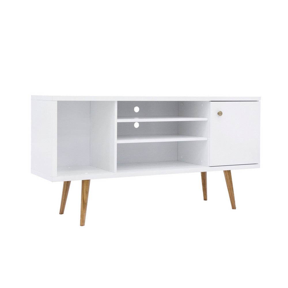 Reece 53 Inch Handcrafted Modern Wood TV Media Entertainment Cabinet Console, 2 Tone, Brown Legs, White - UPT-262091
