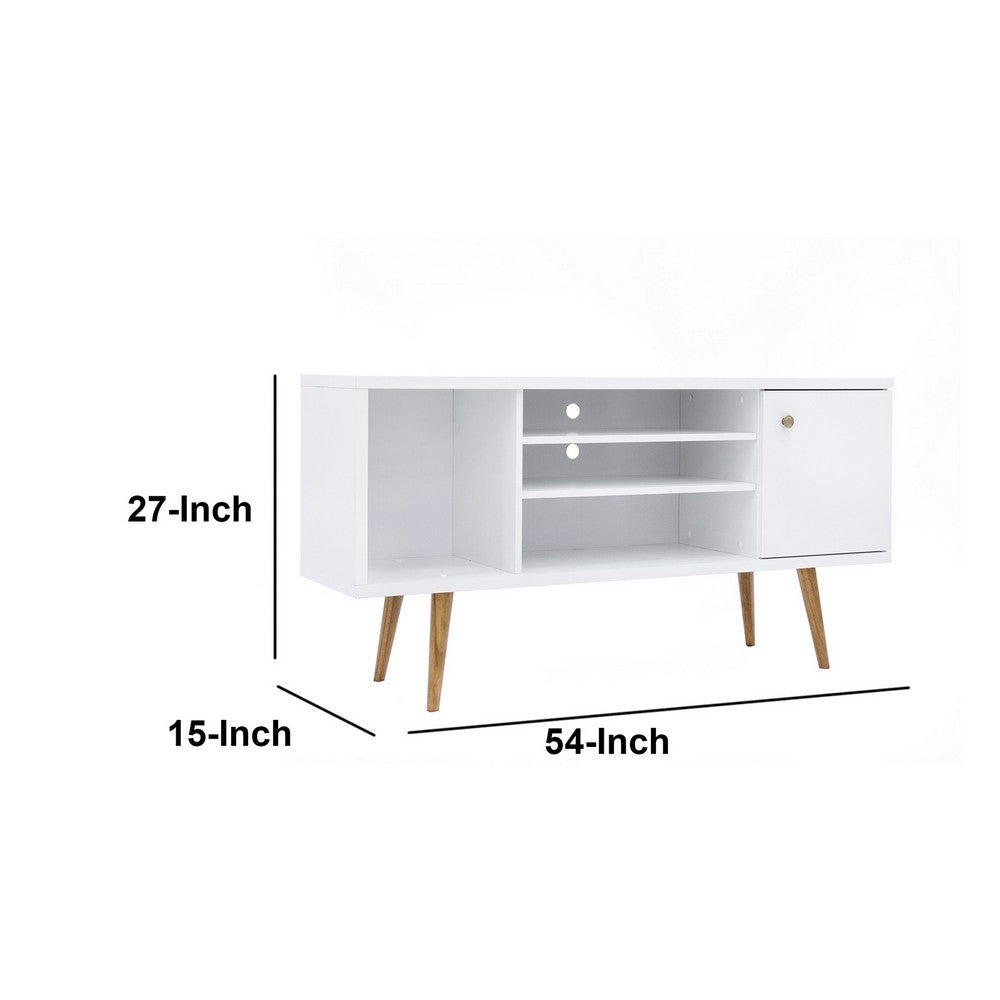 Reece 53 Inch Handcrafted Modern Wood TV Media Entertainment Cabinet Console, 2 Tone, Brown Legs, White - UPT-262091