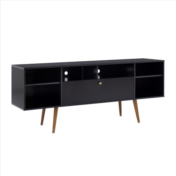 63 Inch TV Entertainment Media console with Drop Down Cabinet, Black, Brown - UPT-262092